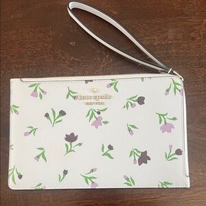 Kate Spade White Wristlet with Purple and Green Floral Design